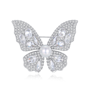 akoya海水珍珠真多麻色蝴蝶胸针女奢华气质胸花高级感胸饰别针