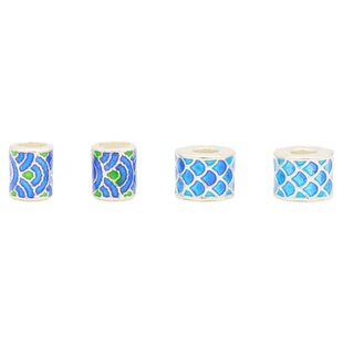 足银隔珠 烧蓝迷你龙鳞纹扇形鳞片桶珠 S999纯银DIY手链配件材料