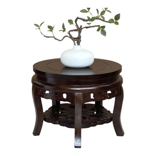 中式花架实木底座室内盆景鱼缸架奇石花瓶玄关过道圆形落地置物架