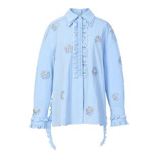 lefame拉飞姆2026春季航海系穿搭雏菊浅蓝色双层领衬衫上衣