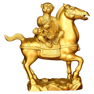 马上封侯黄铜摆件马上赢马上有钱马上发财生肖吉祥物办公室装饰品
