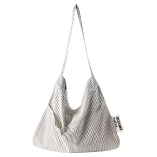 MASMARULEZ韩国正品现货格子帆布包旅游单肩包复古格子布包购物袋