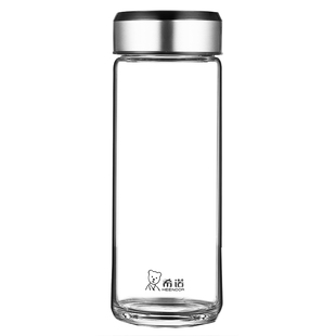 希诺玻璃杯单层加厚水杯商务便携高档泡茶杯子带盖透明茶杯可印字