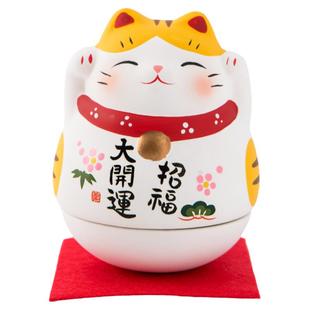 日本药师窑招财猫陶瓷摆件不倒翁事业手绘桌面开业生日日式礼品