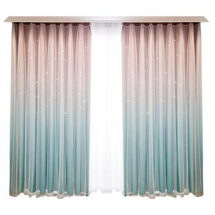 法式窗帘卧室蕾丝风2025新款客厅网红高级感遮光挂钩式星星梦幻帘