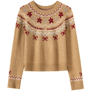 【绵羊毛】BANANA BABY2025年冬季新款复古费尔岛提花毛衣女套头