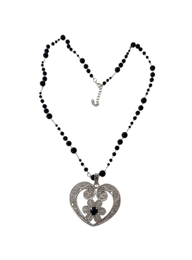 atmshop复古时髦雕花爱心吊坠珠串长项链民族风亚文化y2k毛衣链