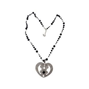 atmshop复古时髦雕花爱心吊坠珠串长项链民族风亚文化y2k毛衣链