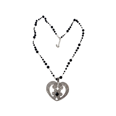atmshop复古时髦雕花爱心吊坠珠串长项链民族风亚文化y2k毛衣链