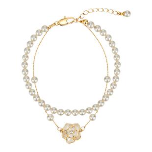 AJIDOU阿吉豆官方店人造珍珠双链叠山茶花系列戴手链花卉造型手环