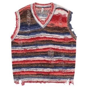 From Mars Red sunset vest, loose and perforated knitted vest