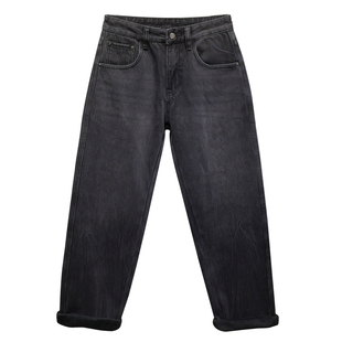 布冷布热 冬季加绒加厚黑灰色牛仔裤男宽松直筒阔腿青年无弹长裤