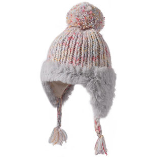 卡蒙儿童帽子女孩流苏羊毛毛线帽冬防寒针织护耳帽一体雷锋帽大童