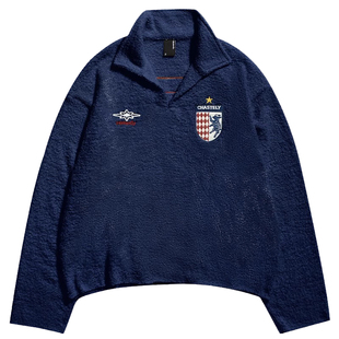 Remedy【英格羊】国潮春秋刺绣字母针织衫美式潮牌翻领毛衣男女