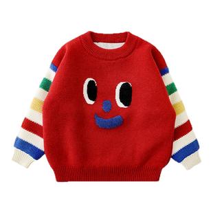 不一样的亲子装一家三口笑脸提花圆领针织衫母女装毛衣一家四口装