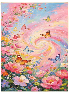 鲜花蝴蝶数字油画带框含颜料