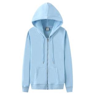 2025春季新款薄款浅蓝色拉链开衫卫衣女纯棉休闲运动连帽长袖外套