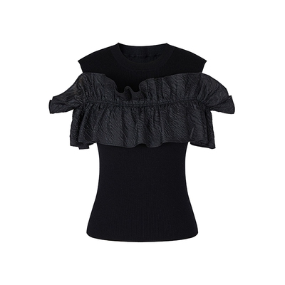 n'one浪漫一字肩荷叶袖合体上衣