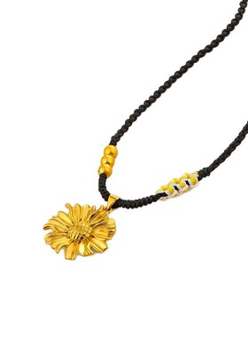 沙金太阳花吊坠金色向日葵花朵项链挂坠可调节链子久不掉色链子女