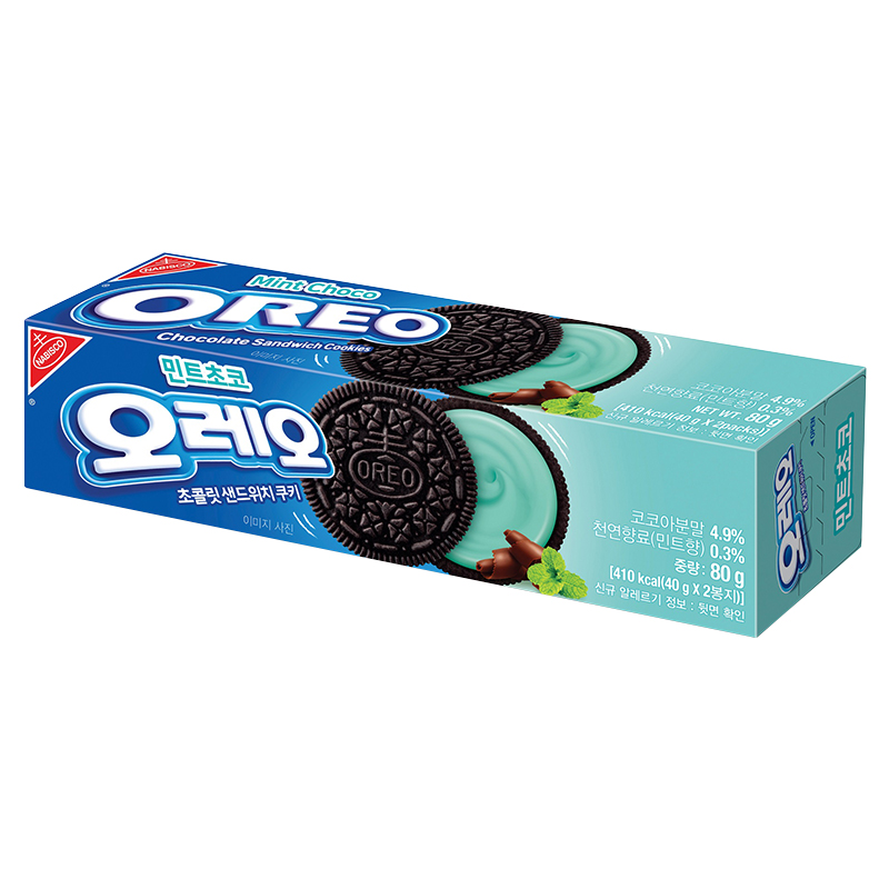 韩国进口OREO奥利奥薄荷巧克力味奶油夹心饼干下午茶休闲小零食