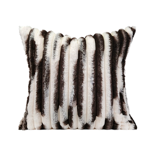 设计师个性抱枕轻奢样板房靠枕沙发客厅白咖花纹条状棉毛软背垫套