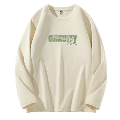 重磅纯棉长袖t恤男浅米色高级