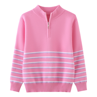 女童毛衣秋冬款加绒加厚纯棉针织衫中大童洋气女孩立领拉链打底衫