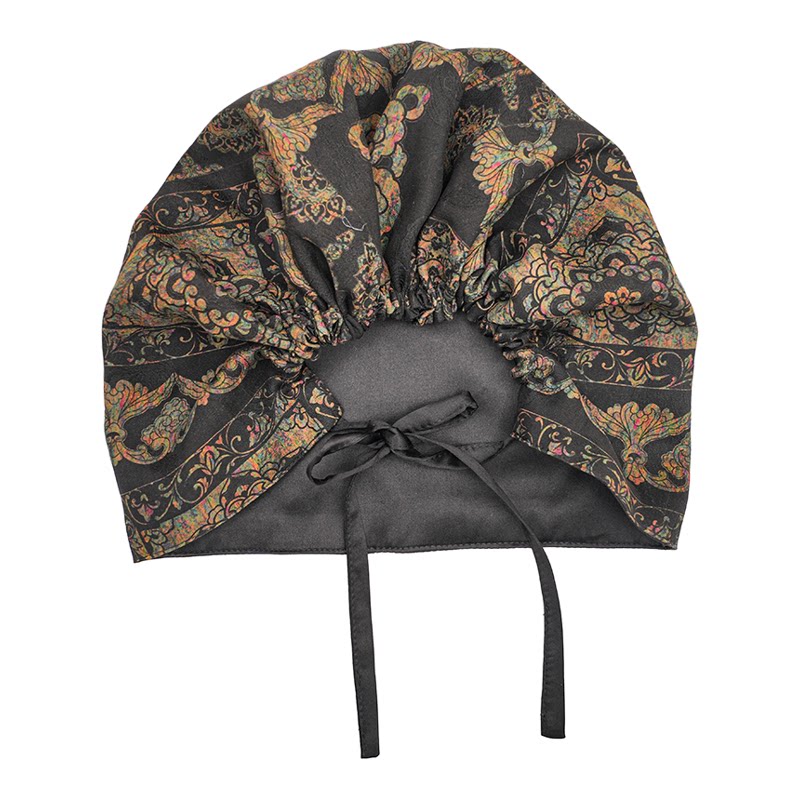 【包头帽】香云纱春秋夏季桑蚕丝睡觉遮白发真丝空调帽防风护头帽