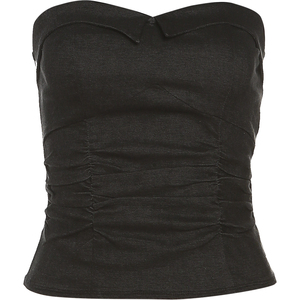 KLIOU 又酷又飒个性黑色褶皱无袖抹胸背心女短款修身显瘦辣妹上衣