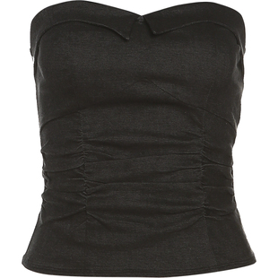 KLIOU 又酷又飒个性黑色褶皱无袖抹胸背心女短款修身显瘦辣妹上衣