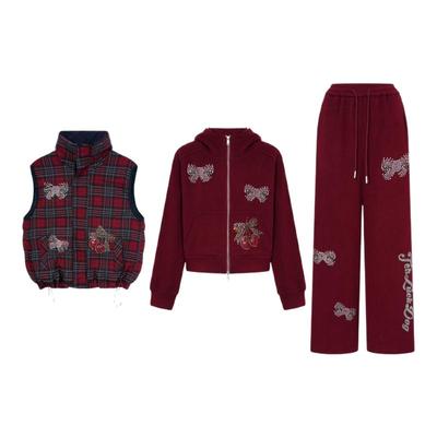 TCH私服25秋冬新款氛围感烫钻时尚马甲外套休闲裤套装T75D07E1027