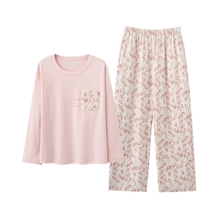 三枪春夏纯棉睡衣田园少女风花卉长袖长裤超柔软家居服套装全棉