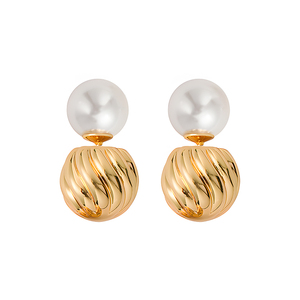 EVESENSE高级感双球珍珠耳环法式气质时髦复古耳饰百搭轻奢耳环女