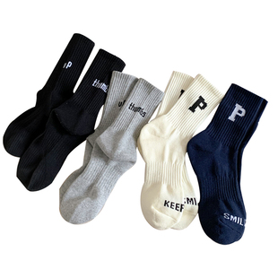 冬季加厚字母P加快秋冬步伐~ ins潮加厚毛圈毛巾底外穿运动棉袜子