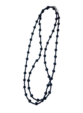 小众ins天然黑玛瑙项链玉石圆珠颈链叠搭配双层点睛手工制男女款