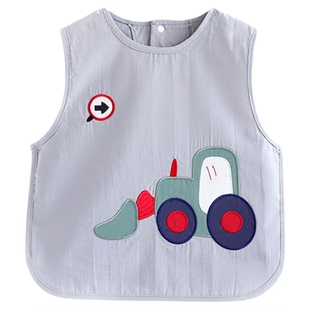 宝宝罩衣纯棉无袖吃饭护衣围裙防水防油外穿洋气儿童背心式兜兜褂