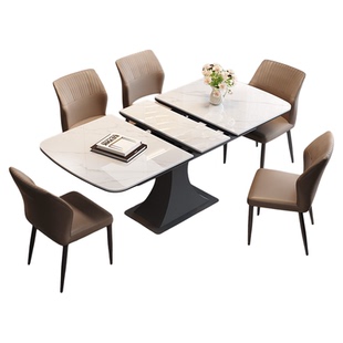 蒂梵拉小蛮腰意式轻奢岩板餐桌可伸缩变长方形家用多功能佛山餐桌