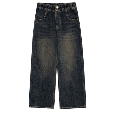 女童春秋冬装2025新款牛仔阔腿裤