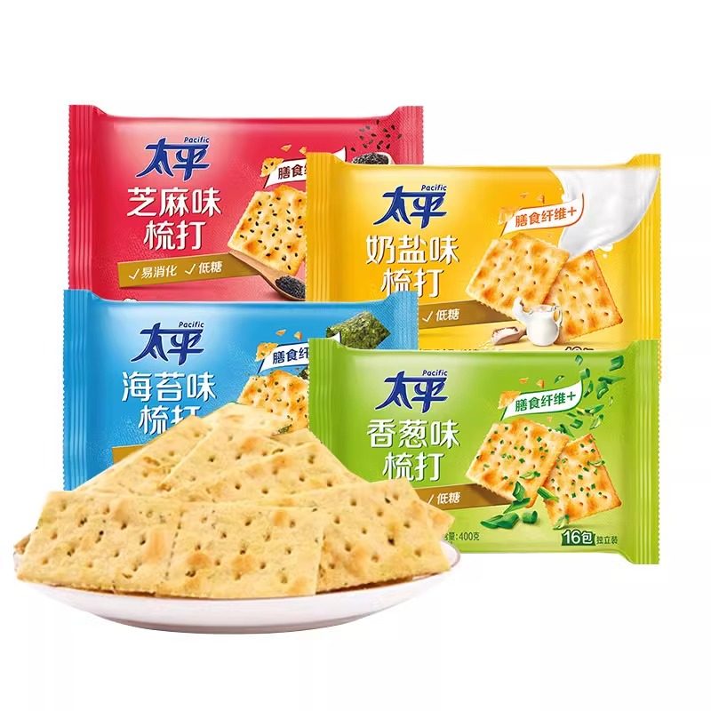 太平苏打饼干400g/袋香葱芝麻味奶盐海苔薄脆加铁梳打咸饼干零食