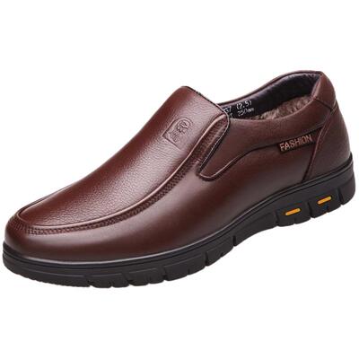 老人头牛皮中年爸爸休闲皮鞋厚底