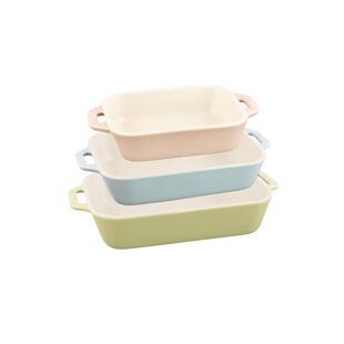 staub珐宝马卡龙色陶瓷烤盘3件套鱼盘组合家用餐具