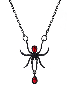 暗黑风红宝石骷髅蜘蛛项链毛衣链