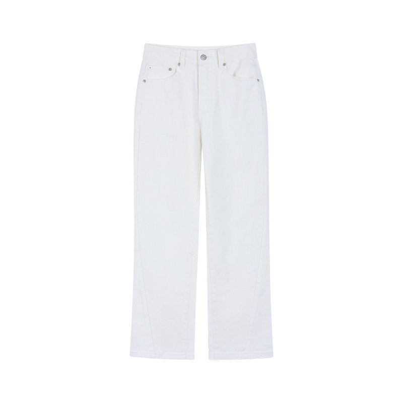 Maven Lin 时髦练达 白色牛仔裤女高腰显瘦立体侧缝锥形九分裤