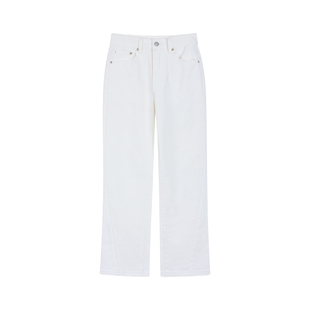 Maven Lin 时髦练达 白色牛仔裤女高腰显瘦立体侧缝锥形九分裤