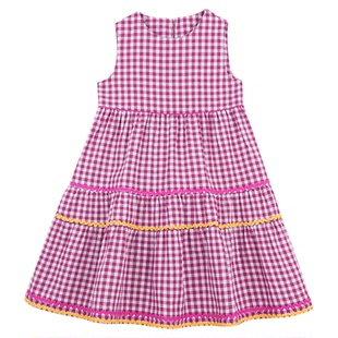 允儿妈女童复古日系格子拼接背心裙宝宝儿童2025夏季洋气连衣裙潮