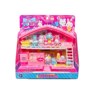 一言粉红兔迷你小屋冰淇淋贩卖店小兔子卧室厨房女孩过家家玩具