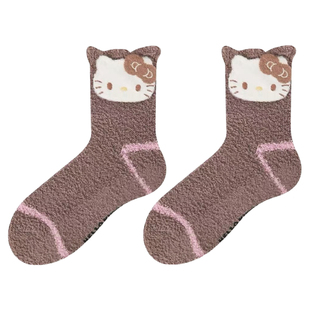HelloKitty可爱珊瑚绒袜子女秋冬季保暖居家地板袜防冻睡眠月子袜