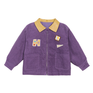 小O爸男婴童 宝宝夹棉外套2026新款灯芯绒复古婴儿紫色超好看棉服