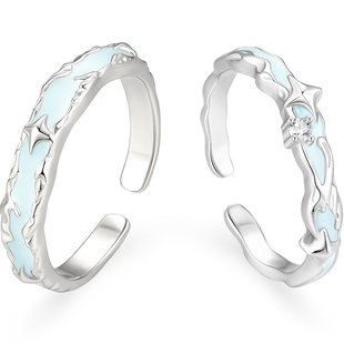 中国黄金央创情侣对戒夜光纯银戒指情侣款一对生日礼物送男友S925