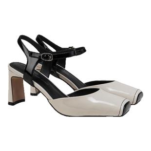 fed包头凉鞋春季新款女鞋高跟真皮鞋方头气质凉鞋女款S0317-YA718